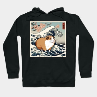 Vintage Funny Guinea Pig Adorable Guinea Pig Mom in the Great Wave Hoodie